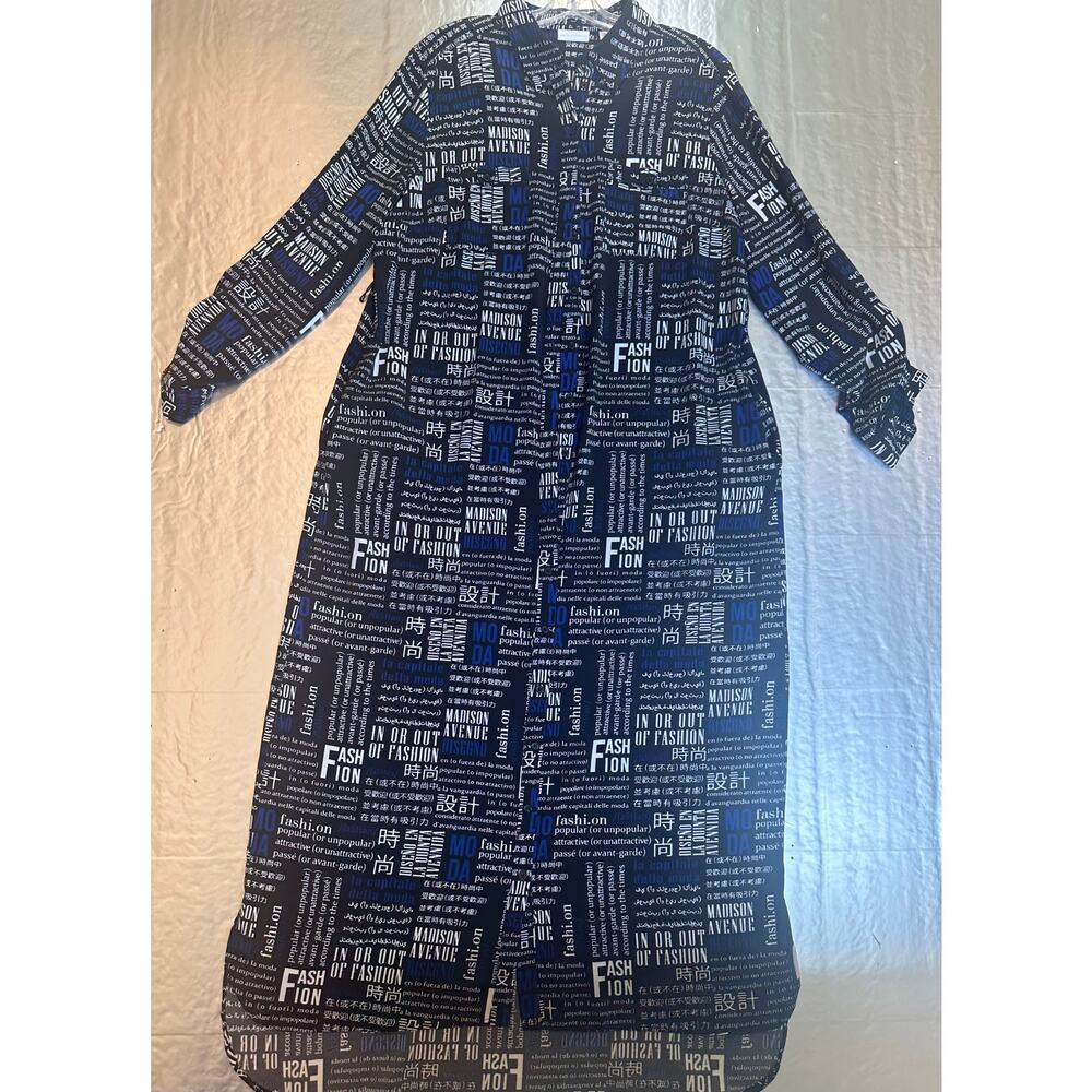 NY&Co XL Tall Black Blue Graphic Print Shirt Dress Button Front